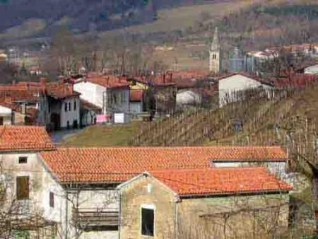 Na fotografiji je pogled na hiše Orehovice. Na sredini, se med hišami nahaja vinograd, v ozadju je cerkev.
